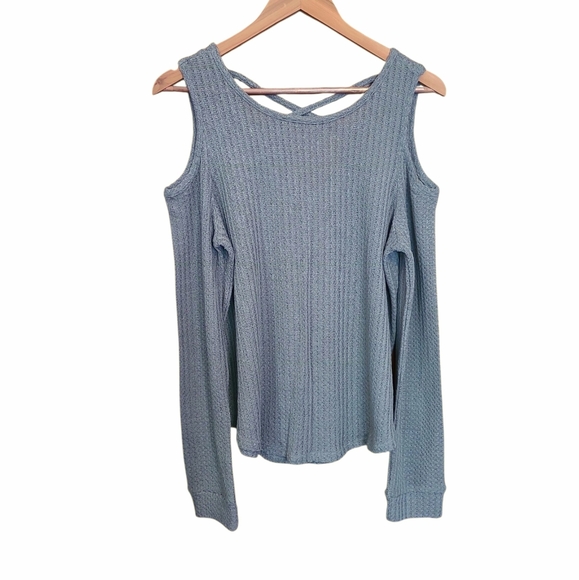 Women’s Charlotte Russe Cold Shoulder Waffle Weave L/S Knit Top Large Warm Grey - Picture 3 of 10
